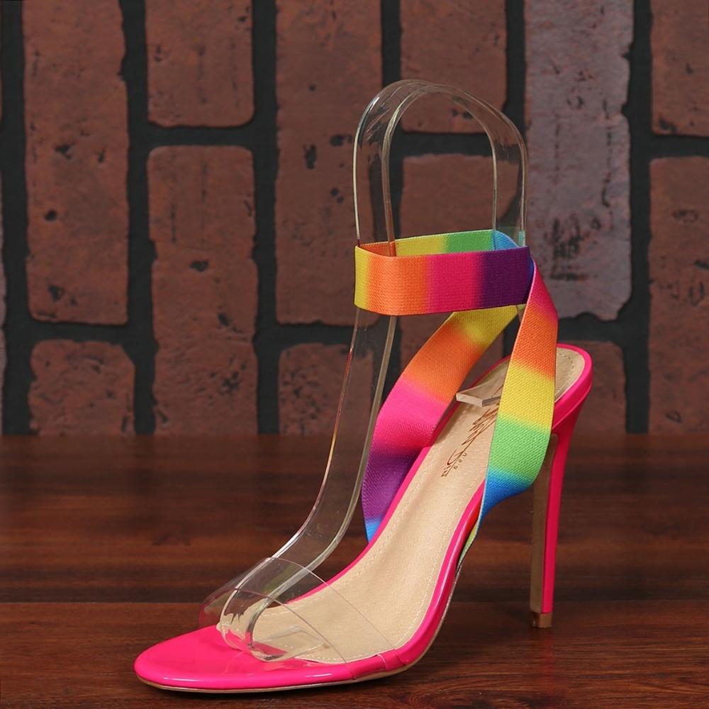 SZ 6 / 9 Rainbow Elastic Ankle Strap Clear Sandals - Picture 3 of 6